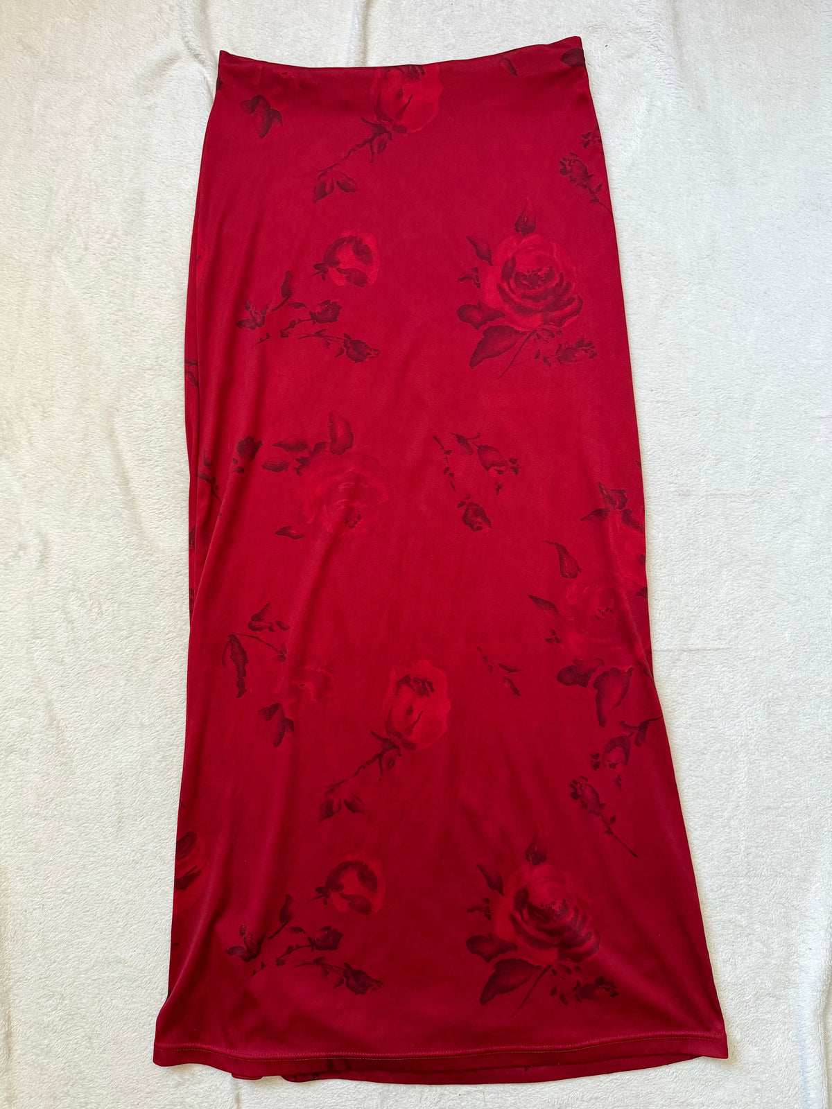 Jupe longue rouge motif floral noir coupe évasée style vampire goth - taille M