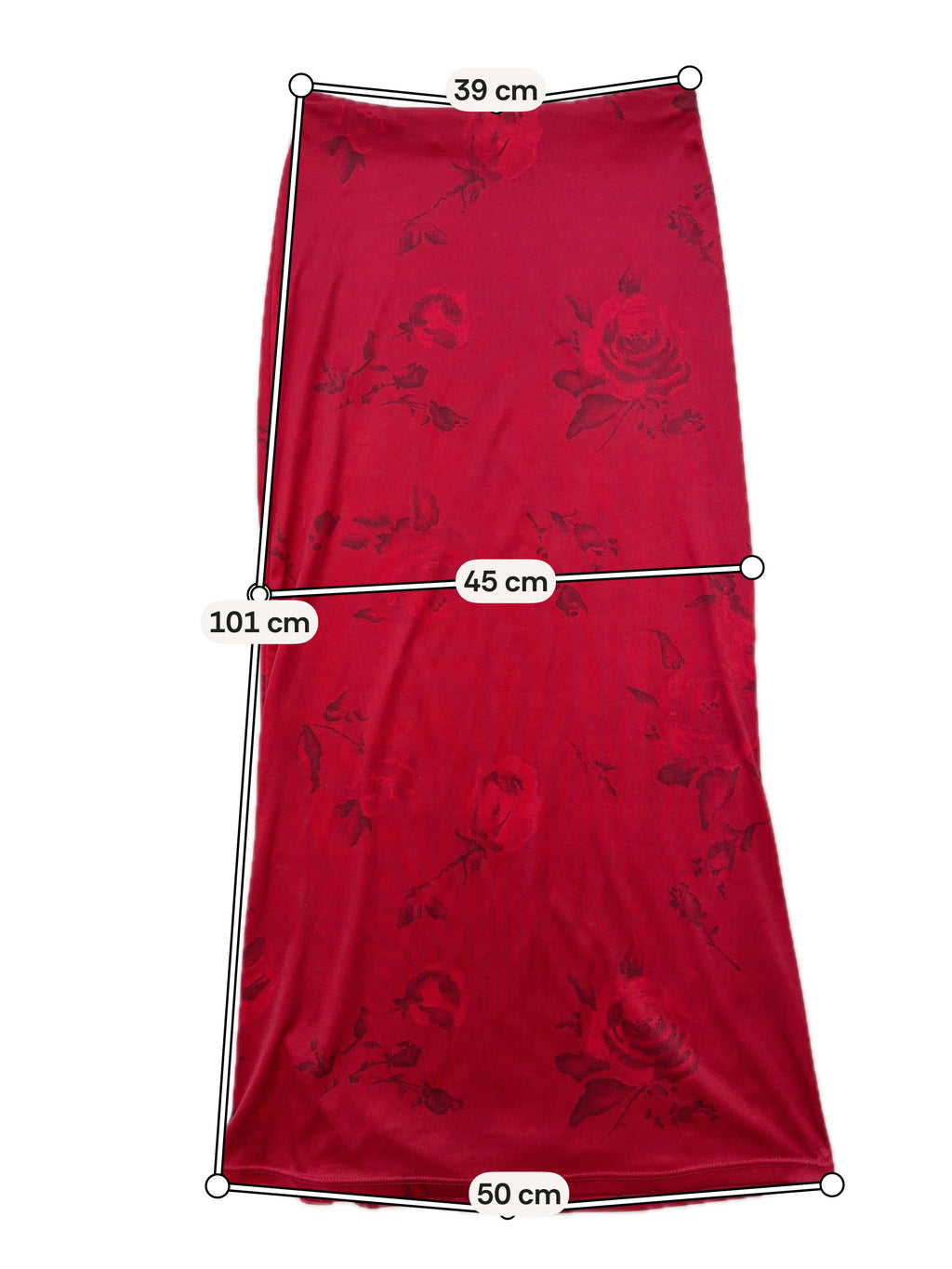 Jupe longue rouge motif floral noir coupe évasée style vampire goth - taille M