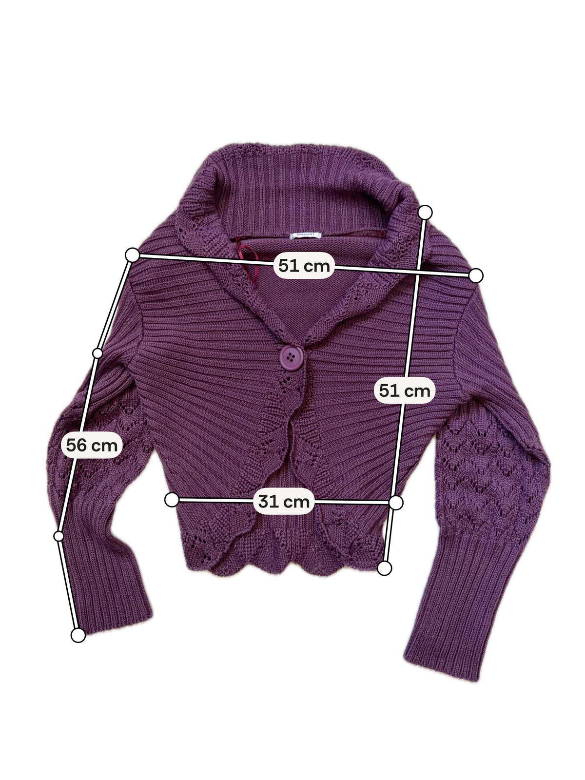 Cardigan court violet en maille côtelée manches ajourées style whimsigoth fairygrunge - taille XS/S