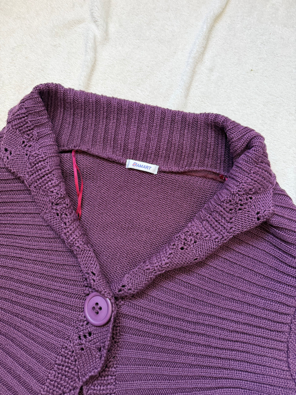 Cardigan court violet en maille côtelée manches ajourées style whimsigoth fairygrunge - taille XS/S