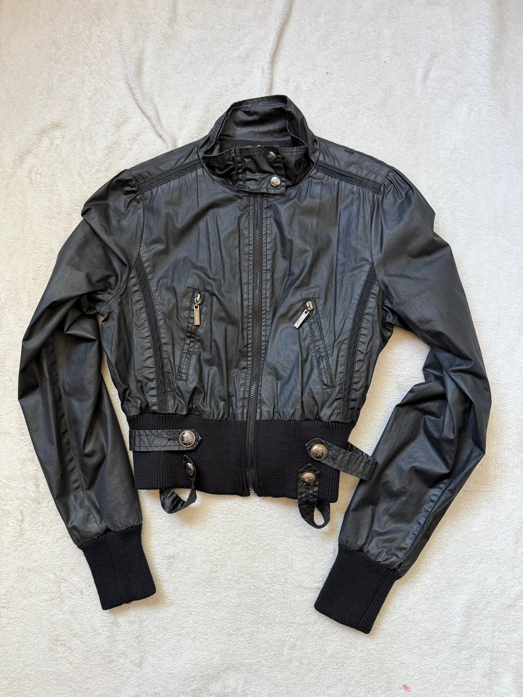 Blouson noir court à zips et boutons métalliques style cyber goth biker - taille S