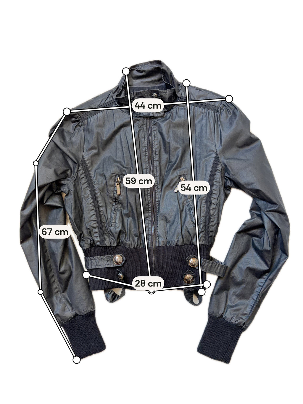 Blouson noir court à zips et boutons métalliques style cyber goth biker - taille S