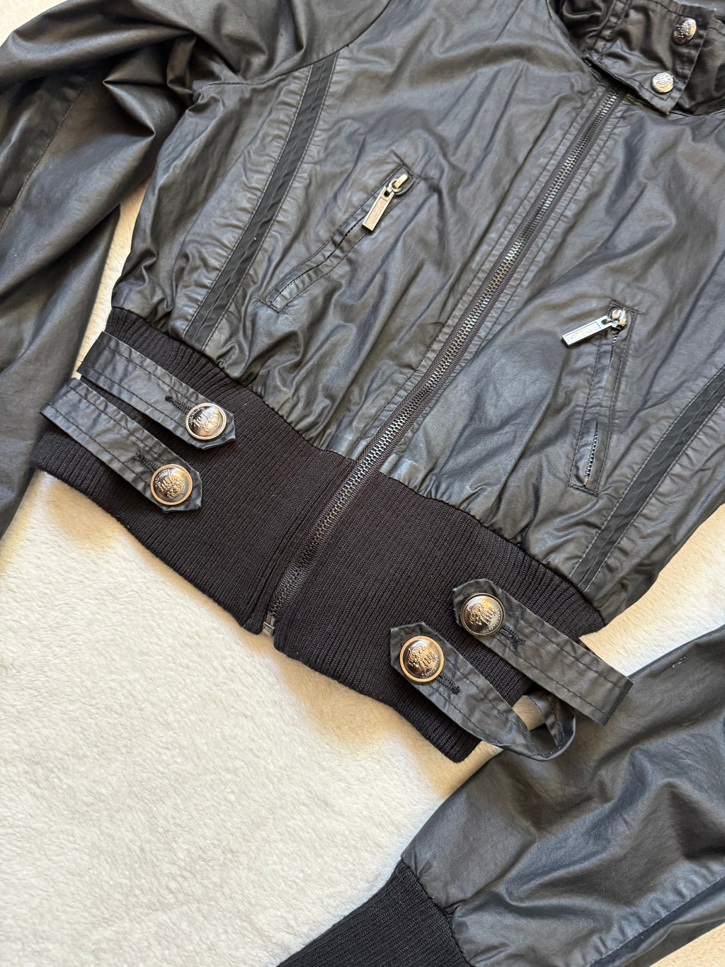 Blouson noir court à zips et boutons métalliques style cyber goth biker - taille S
