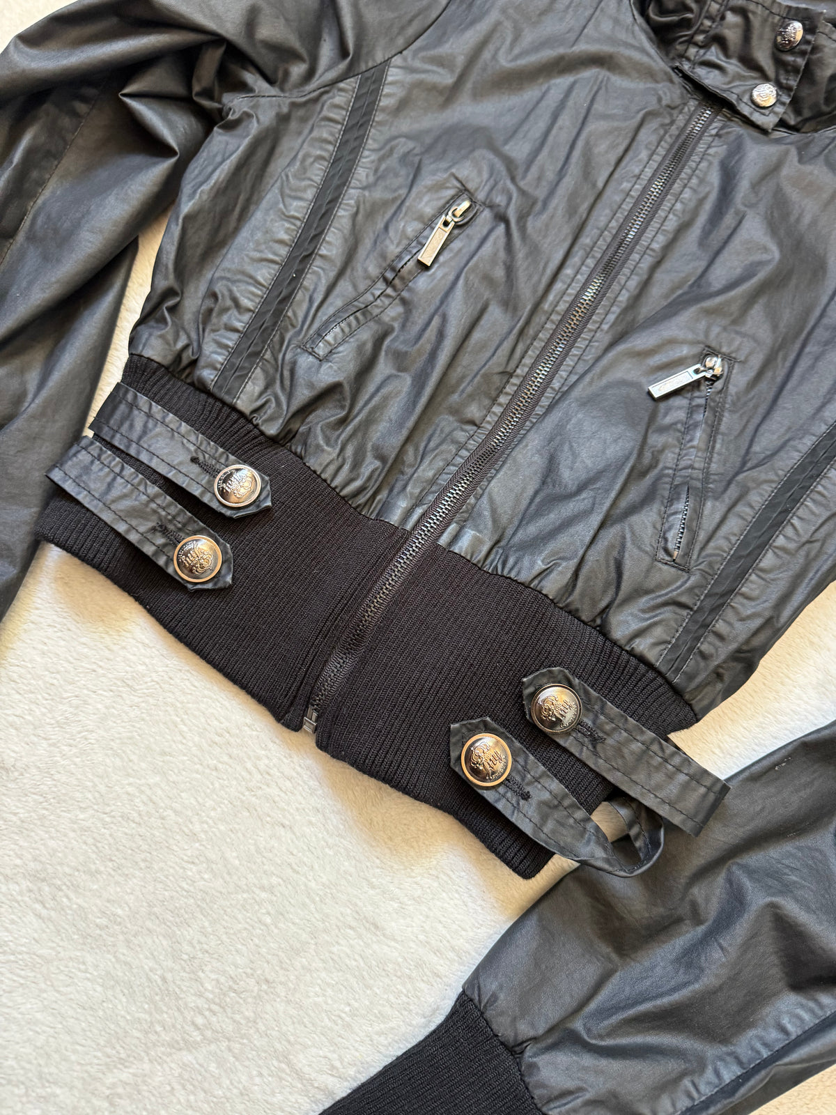 Blouson noir court à zips et boutons métalliques style cyber goth biker - taille S
