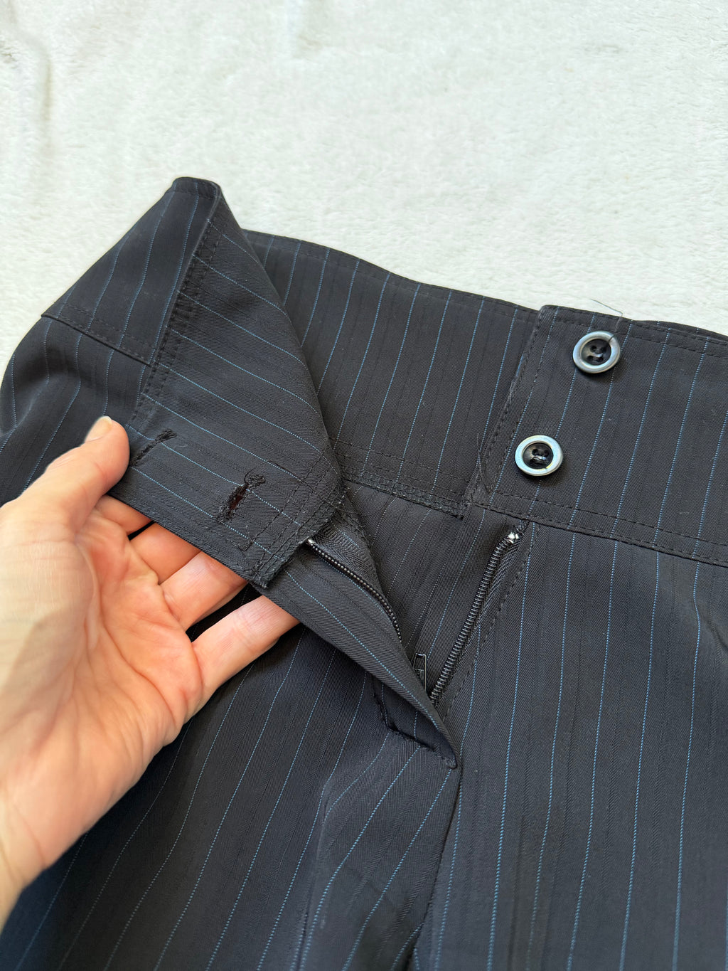 Black pinstripe pant suit, tailored fit, office siren corporate goth style - size XS