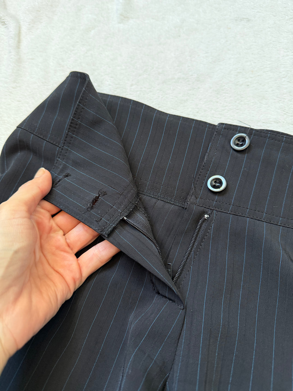 Black pinstripe pant suit, tailored fit, office siren corporate goth style - size XS