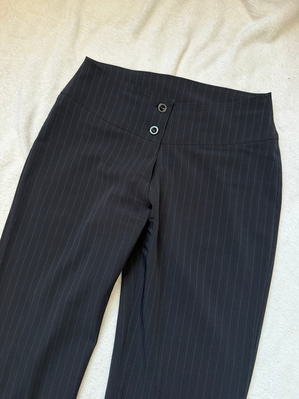 Black pinstripe pant suit, tailored fit, office siren corporate goth style - size XS