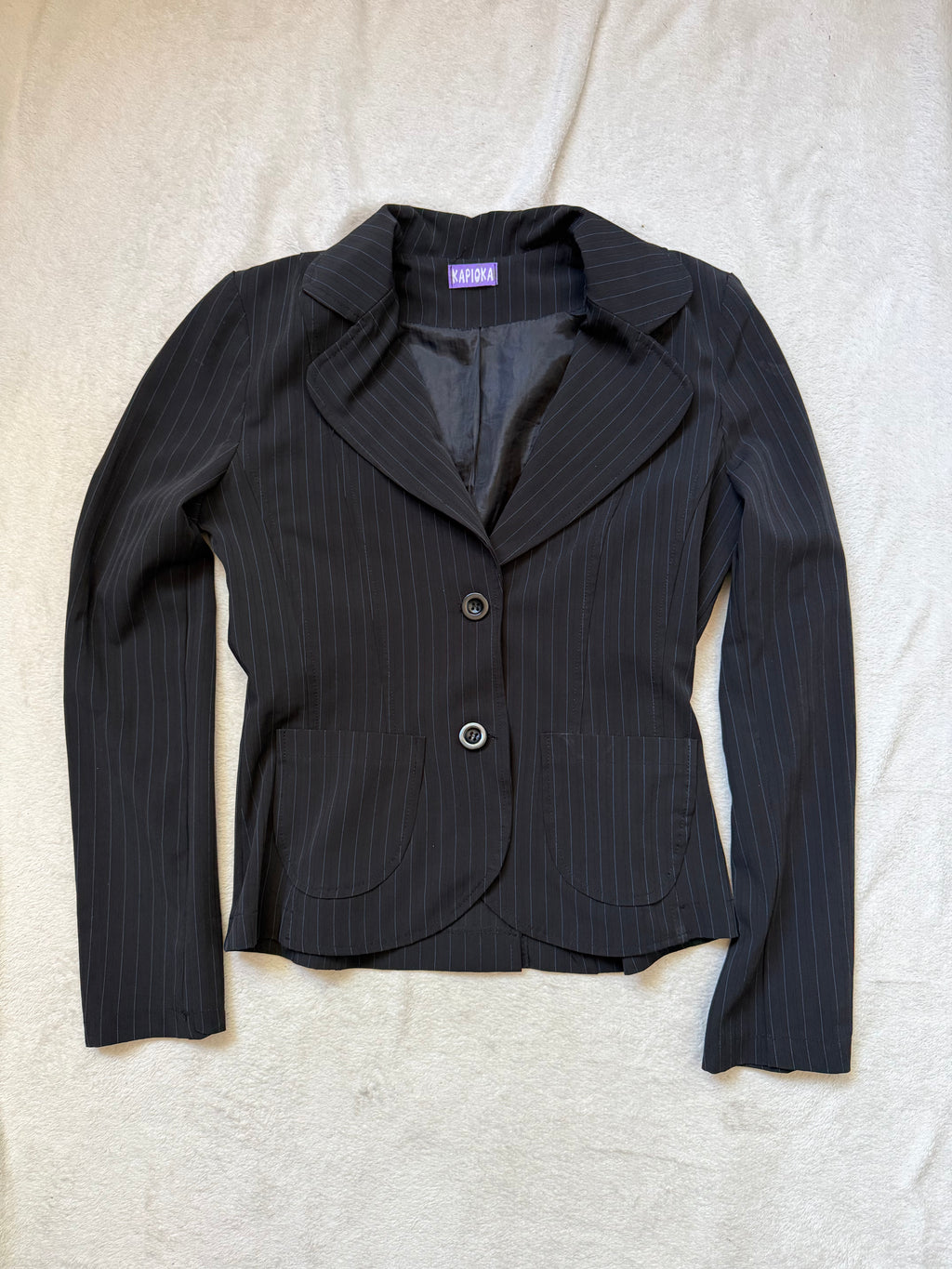 Black pinstripe pant suit, tailored fit, office siren corporate goth style - size XS