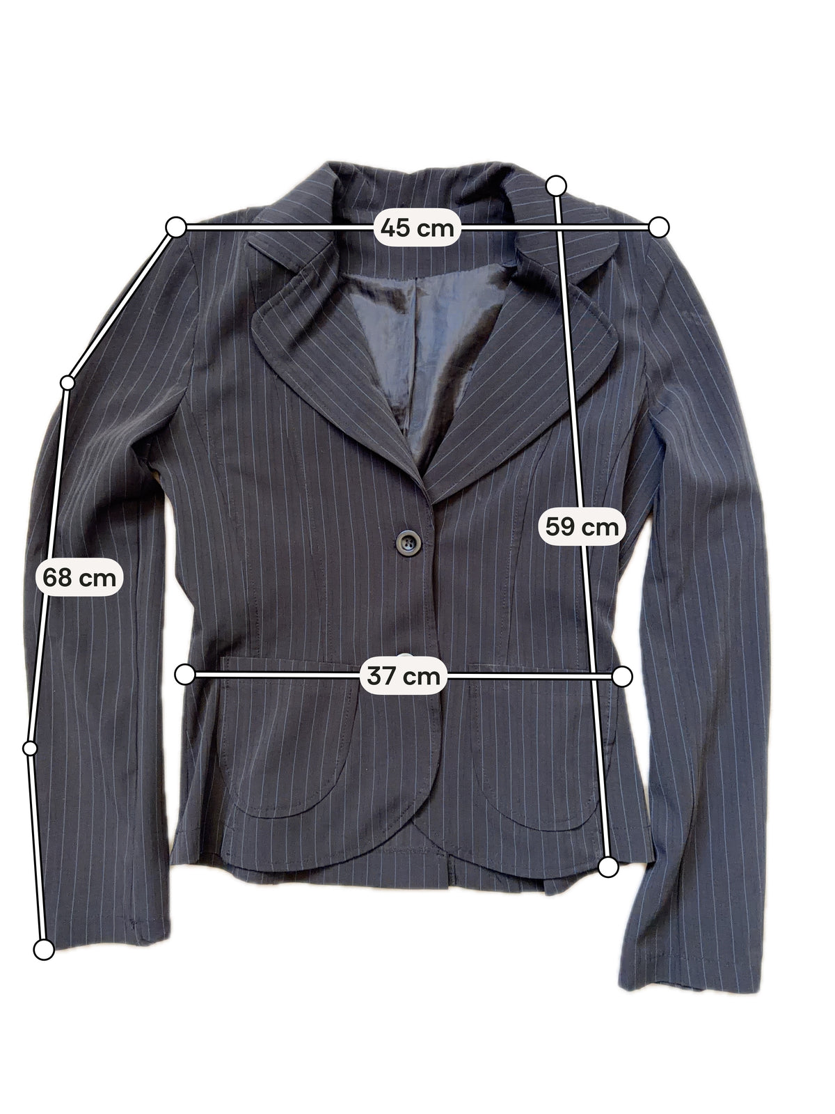 Black pinstripe pant suit, tailored fit, office siren corporate goth style - size XS