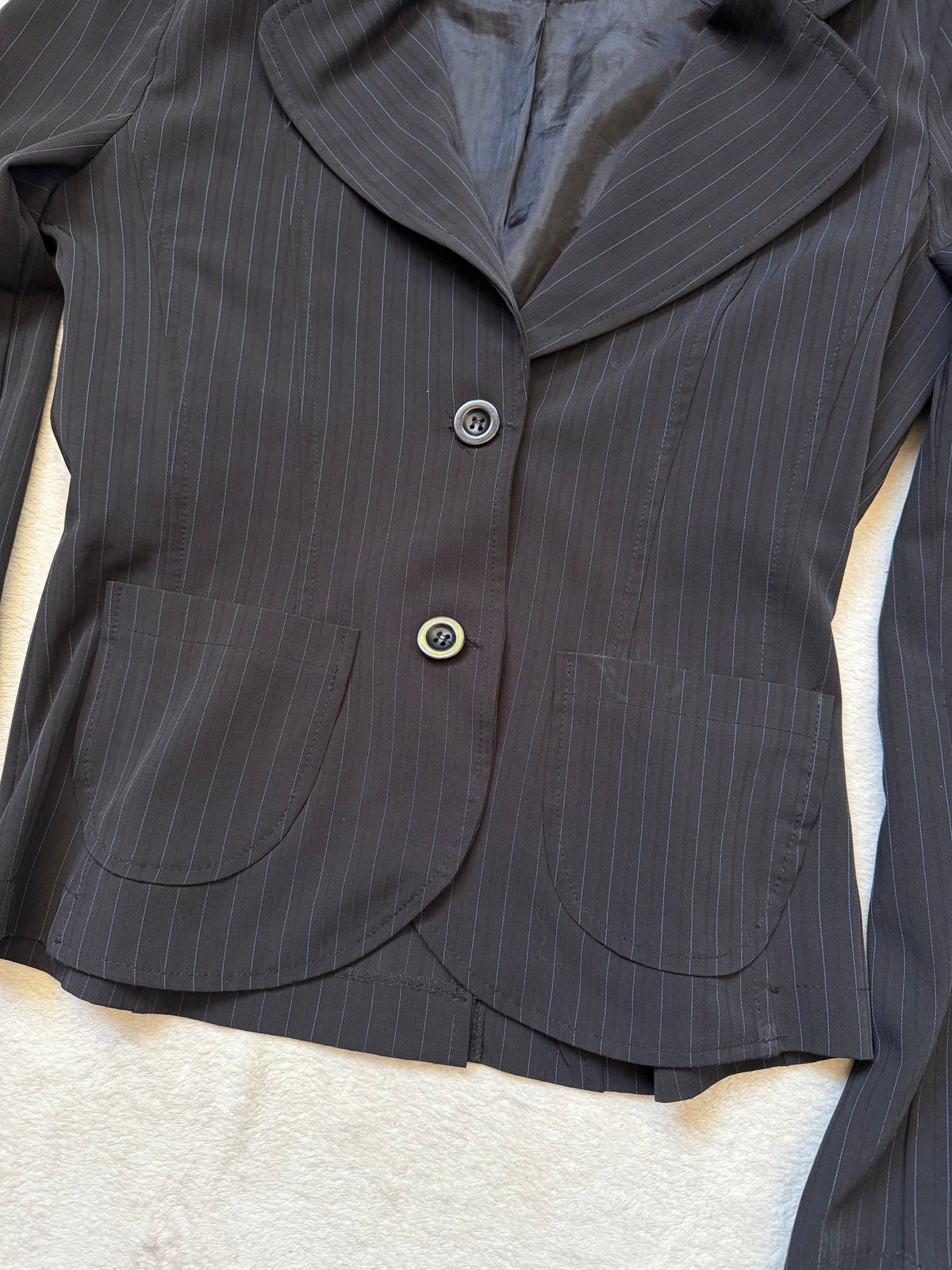 Black pinstripe pant suit, tailored fit, office siren corporate goth style - size XS
