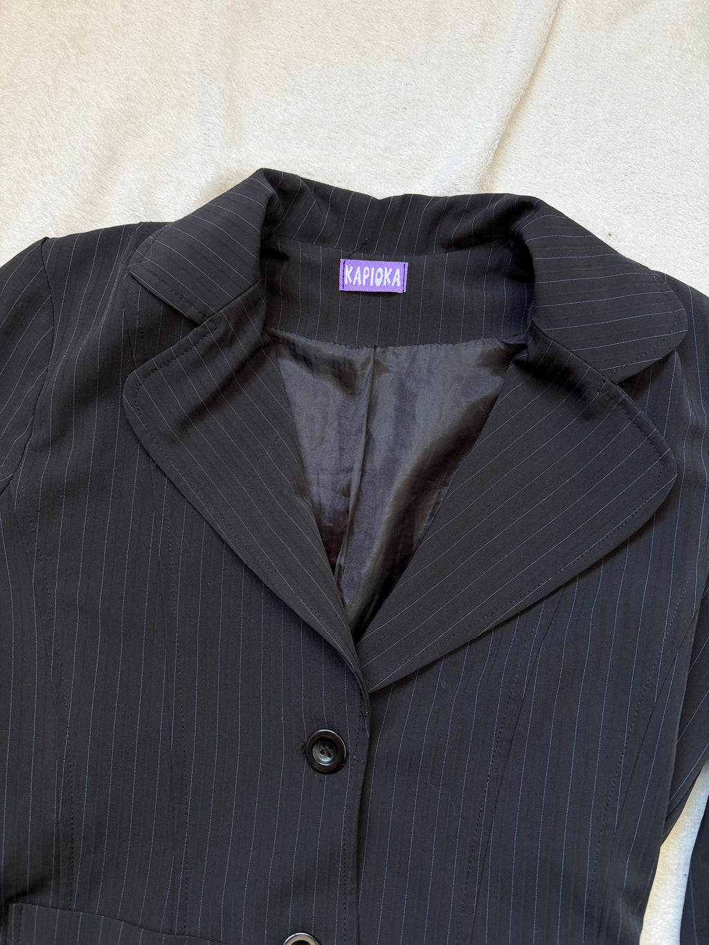 Black pinstripe pant suit, tailored fit, office siren corporate goth style - size XS