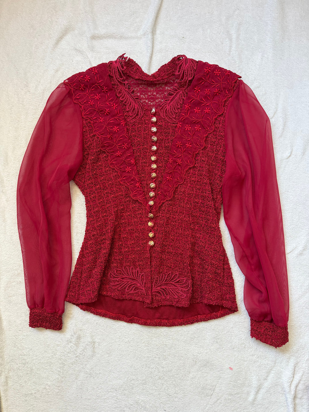 Ensemble rouge veste brodée et jupe longue style vampire goth Made in France - taille M