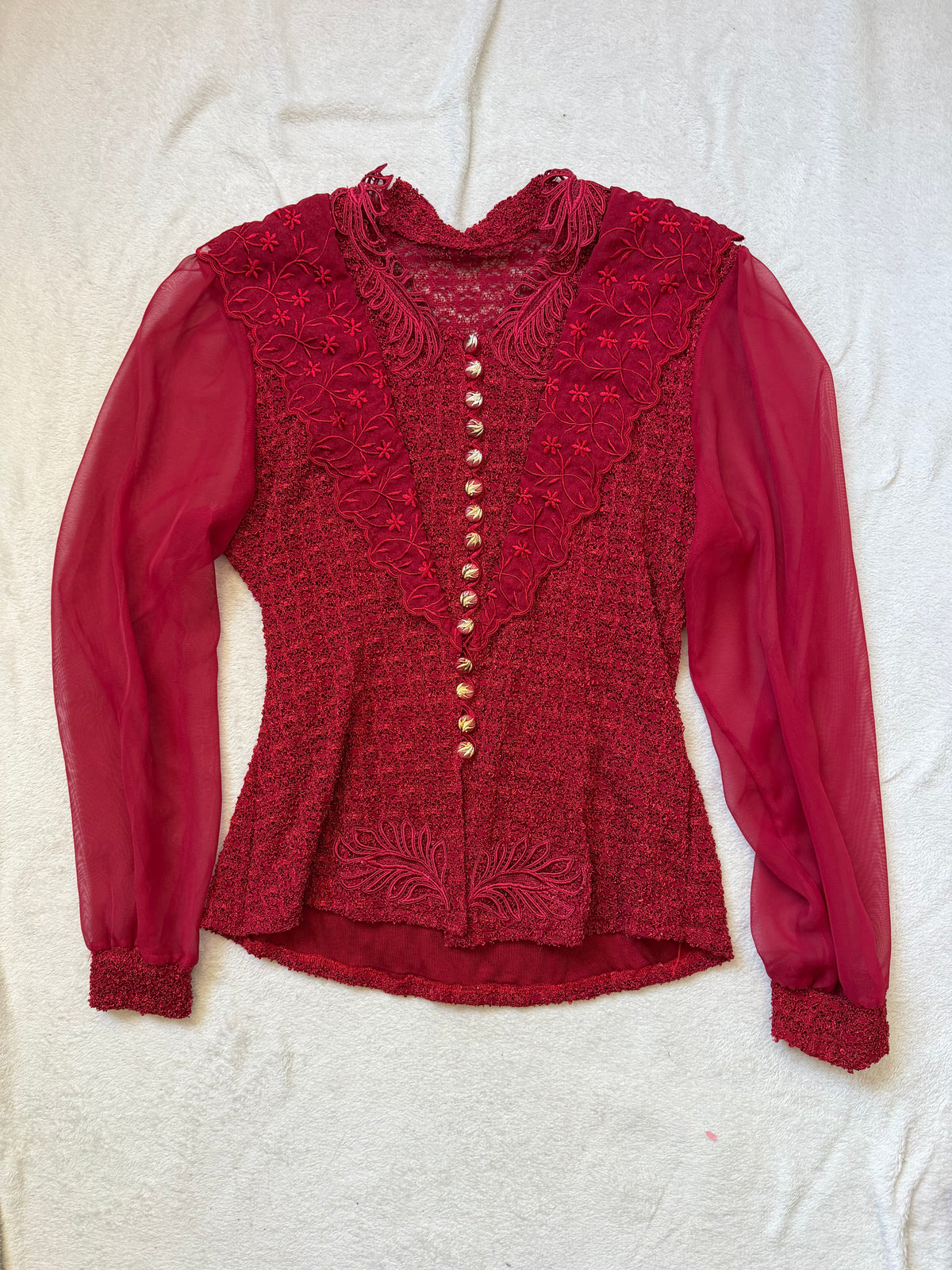 Ensemble rouge veste brodée et jupe longue style vampire goth Made in France - taille M