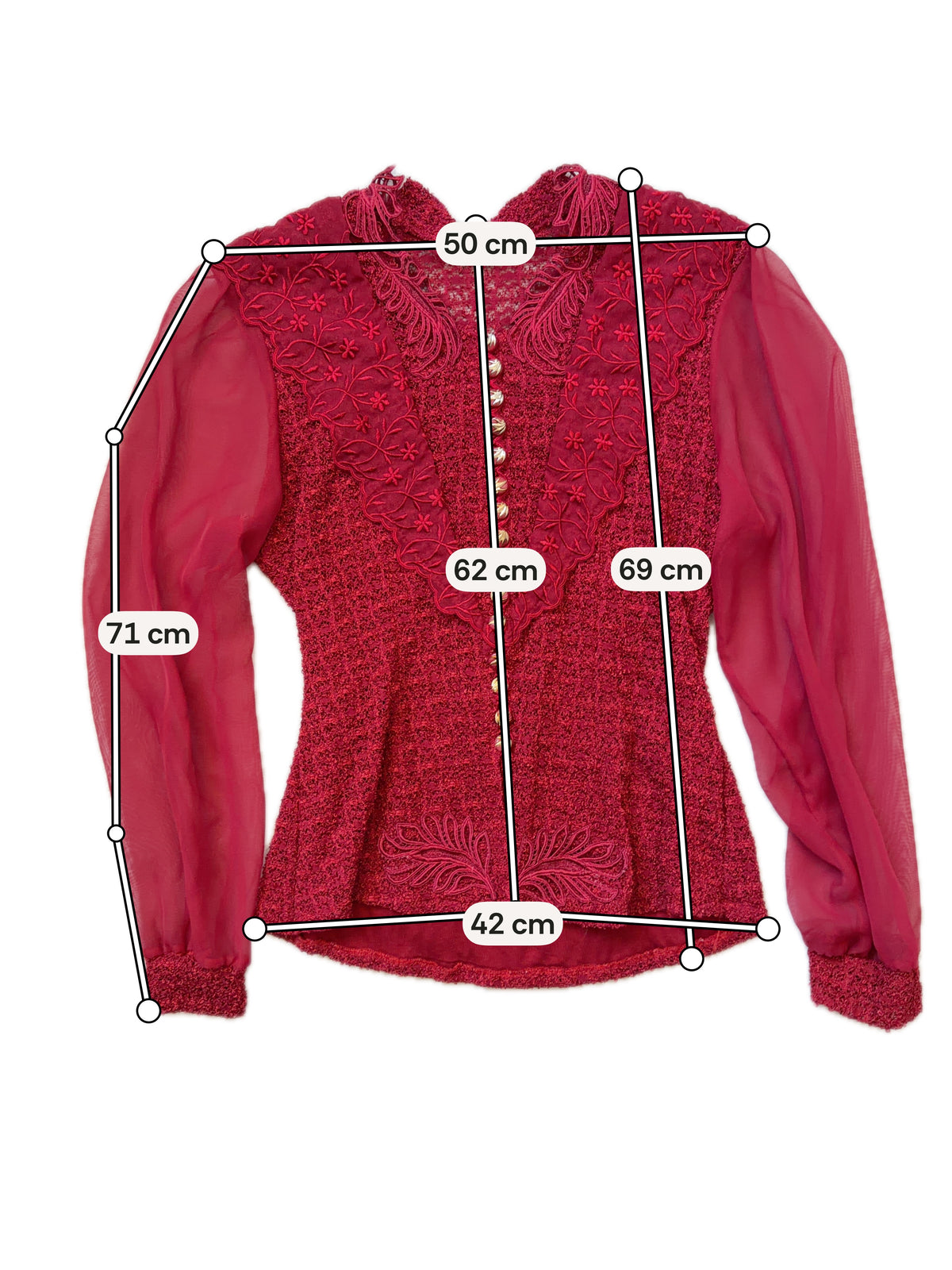 Ensemble rouge veste brodée et jupe longue style vampire goth Made in France - taille M
