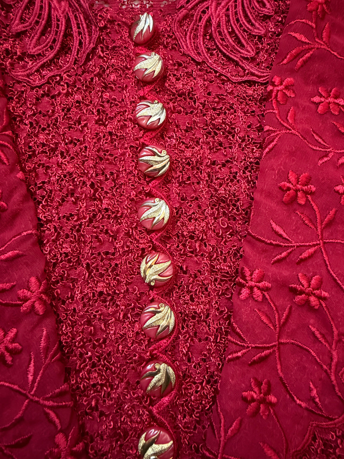 Ensemble rouge veste brodée et jupe longue style vampire goth Made in France - taille M