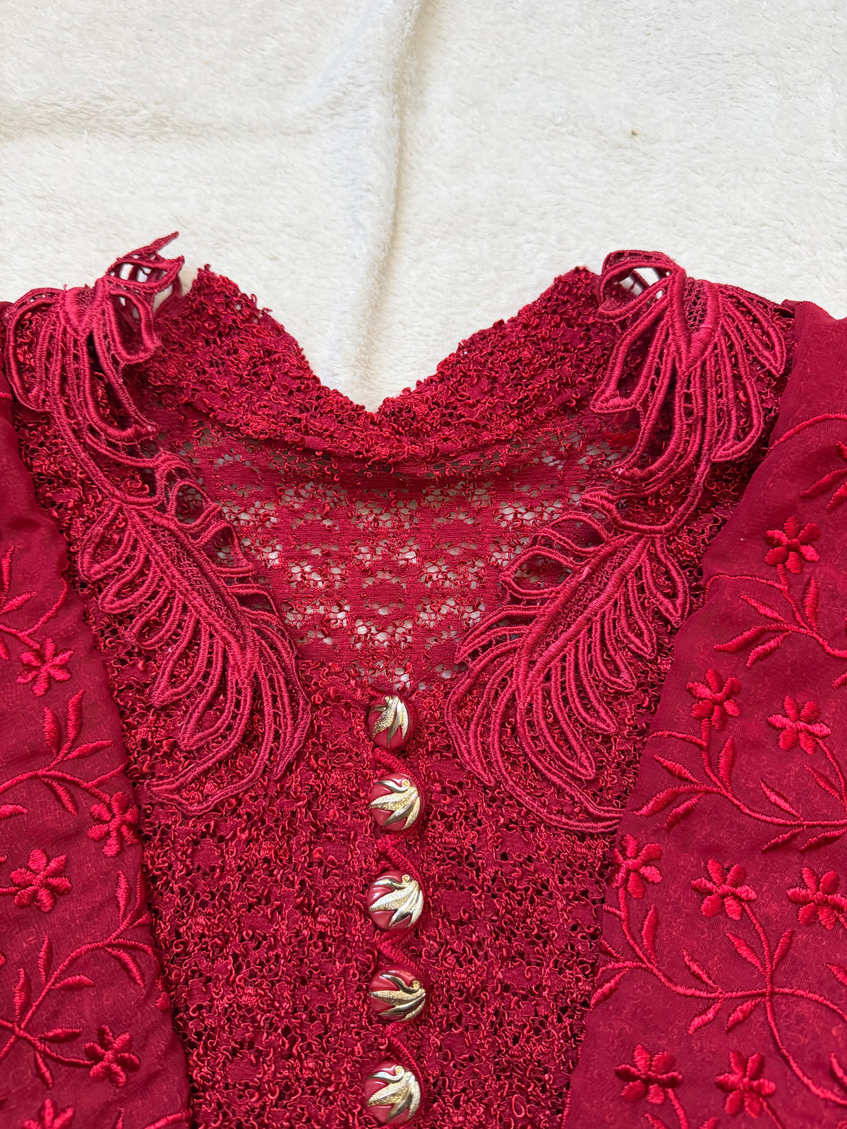 Ensemble rouge veste brodée et jupe longue style vampire goth Made in France - taille M