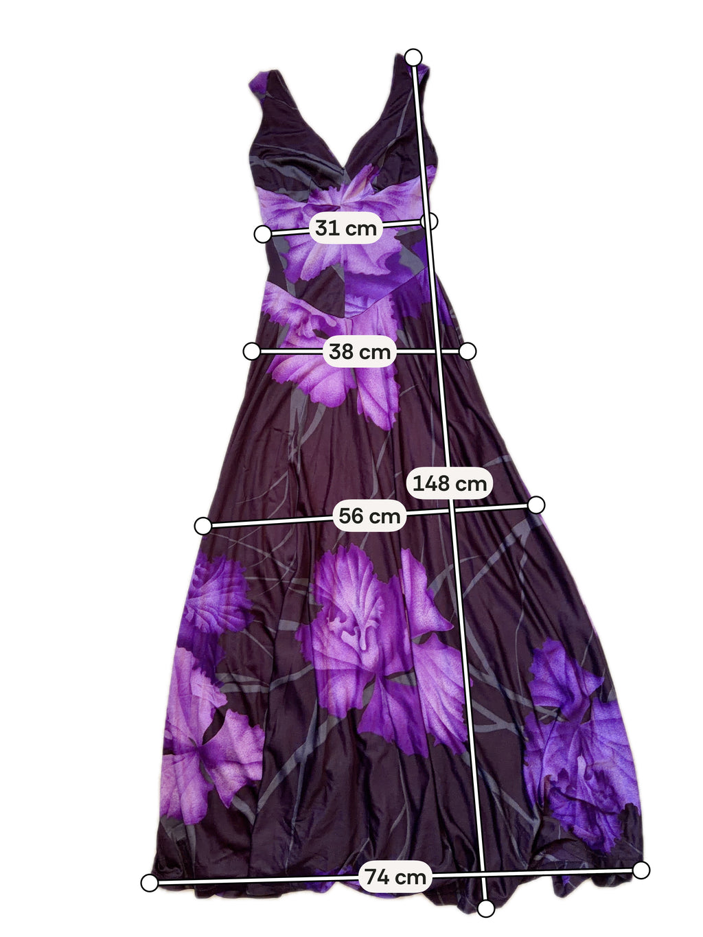 Robe maxi fleurs violettes et décolleté V style whimsigoth prom night - taille XS/S