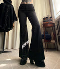 Pantalon noir taille basse coupe flare jambes très évasées style office siren Y2K goth – taille XS