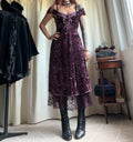 Long velvet dress purple/brown with corset lacing gothic medievalcore vampire style – size M