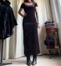 Long black velvet dress with burgundy reflections, goth vampy dark romantic style – size M/L