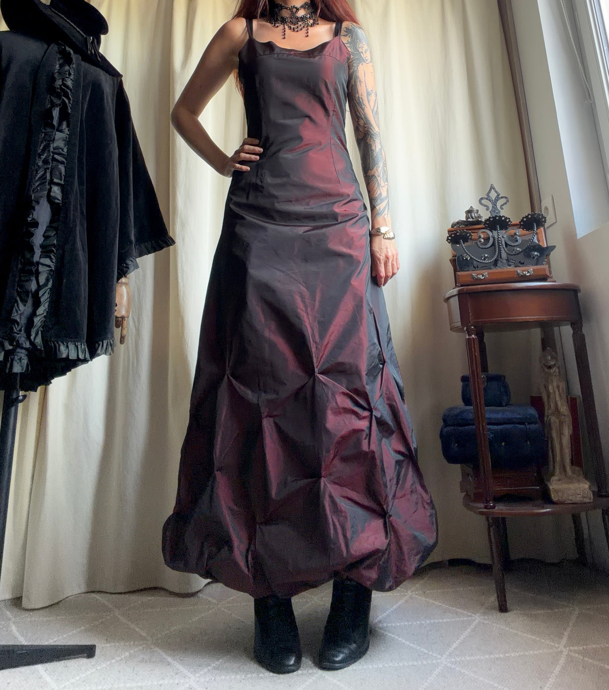 Satin Black Cherry Gothic Vampy 90s Prom Dress - Size M