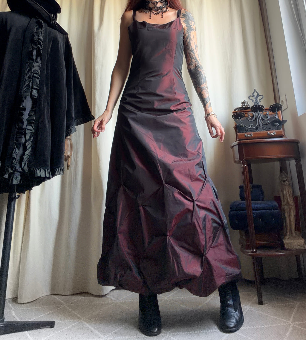 Satin Black Cherry Gothic Vampy 90s Prom Dress - Size M