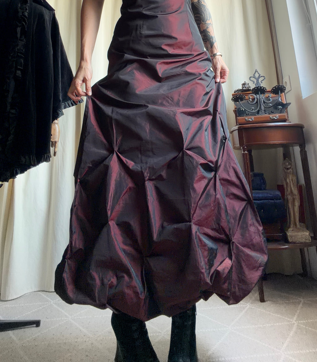 Satin Black Cherry Gothic Vampy 90s Prom Dress - Size M