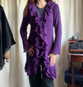 Long purple cardigan with cascading ruffles, whimsigoth style - size L/XL
