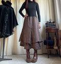 Avant-Garde Witchcore Black and Brown Striped Turtleneck Maxi Dress – Size L/XL