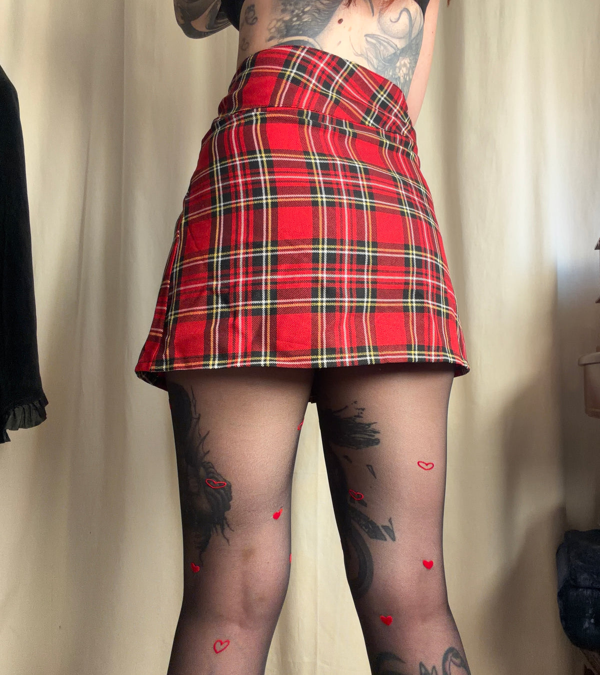 Minijupe tartan rouge plissée double boucle – punk goth school girl Y2K - S