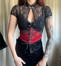 Black floral lace corseted Victorian collar romantic goth vampire blouse – size S