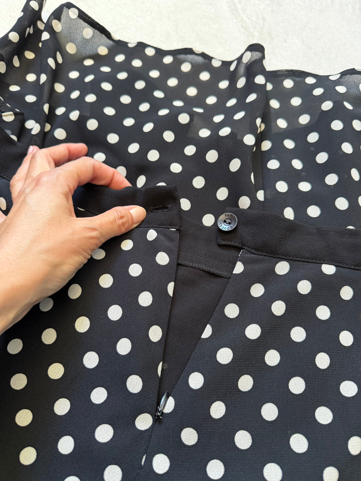 Jupe longue noire asymétrique à pois blancs - Taille 48 / XXL
