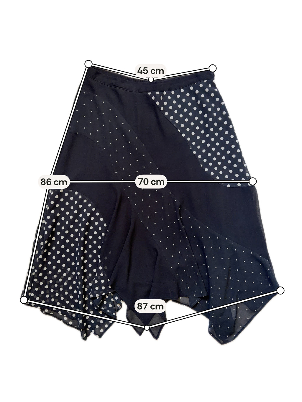 Jupe longue noire asymétrique à pois blancs - Taille 48 / XXL