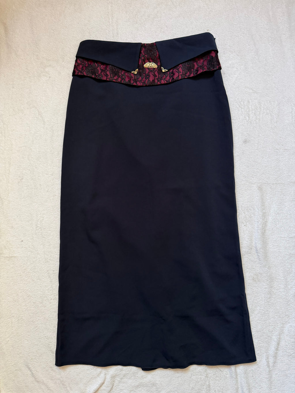 Jupe longue noire/marine ceinture corset dentelle bordeaux style goth vampy - taille M