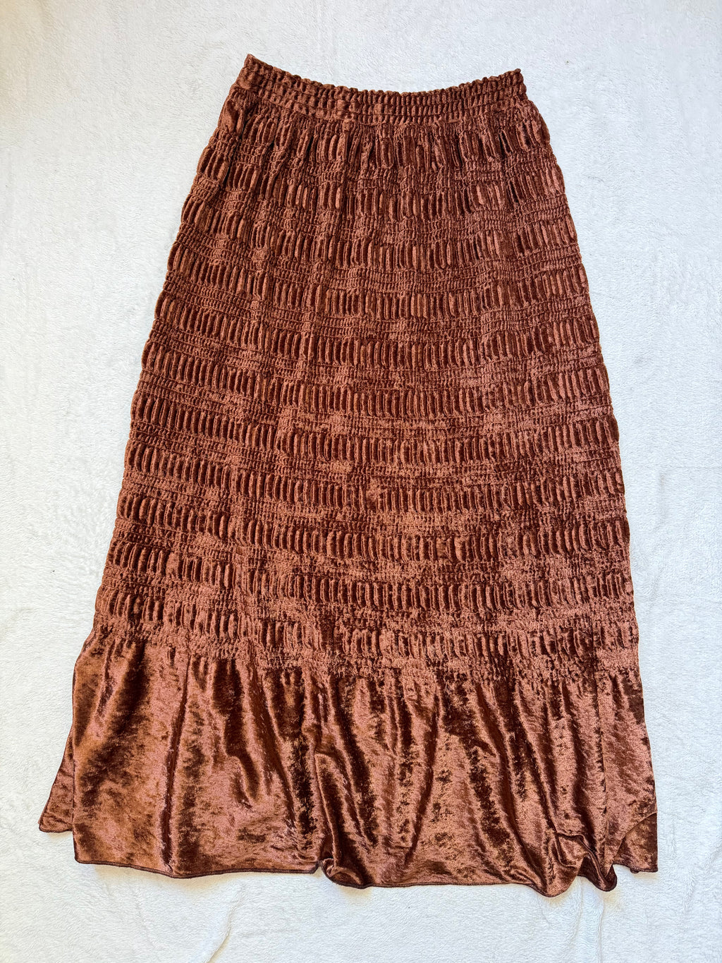 Jupe longue marron en velours texturé style fairygrunge 90s - taille S/M
