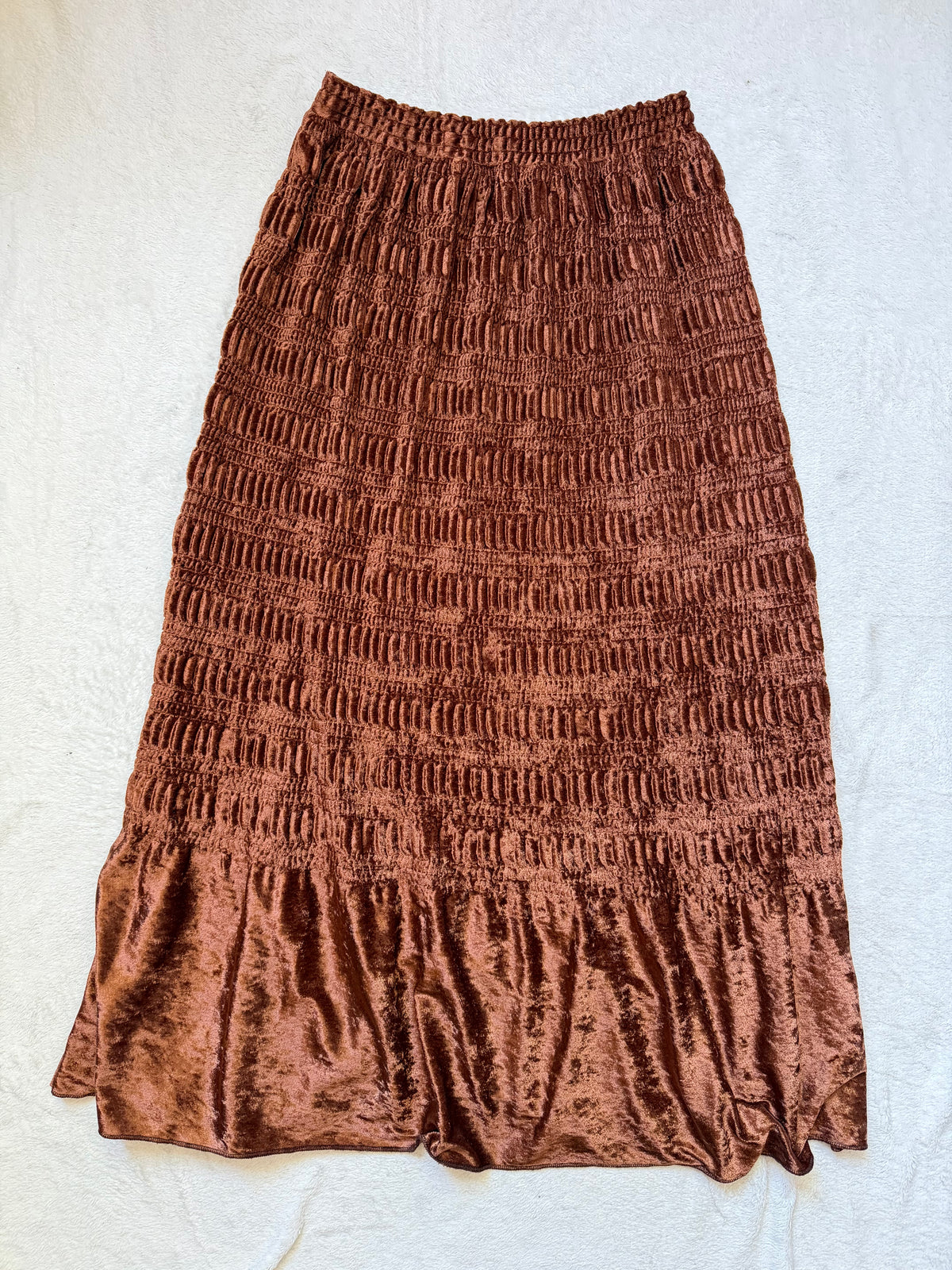 Jupe longue marron en velours texturé style fairygrunge 90s - taille S/M