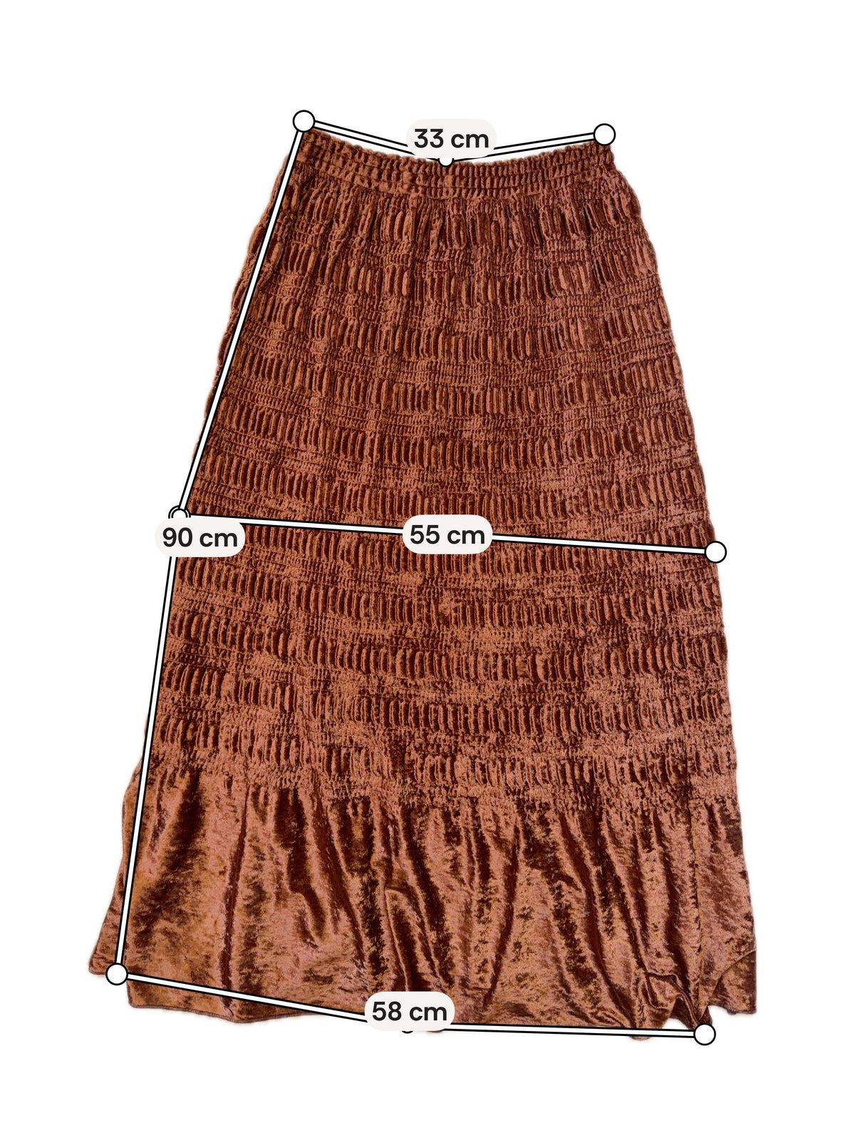 Jupe longue marron en velours texturé style fairygrunge 90s - taille S/M