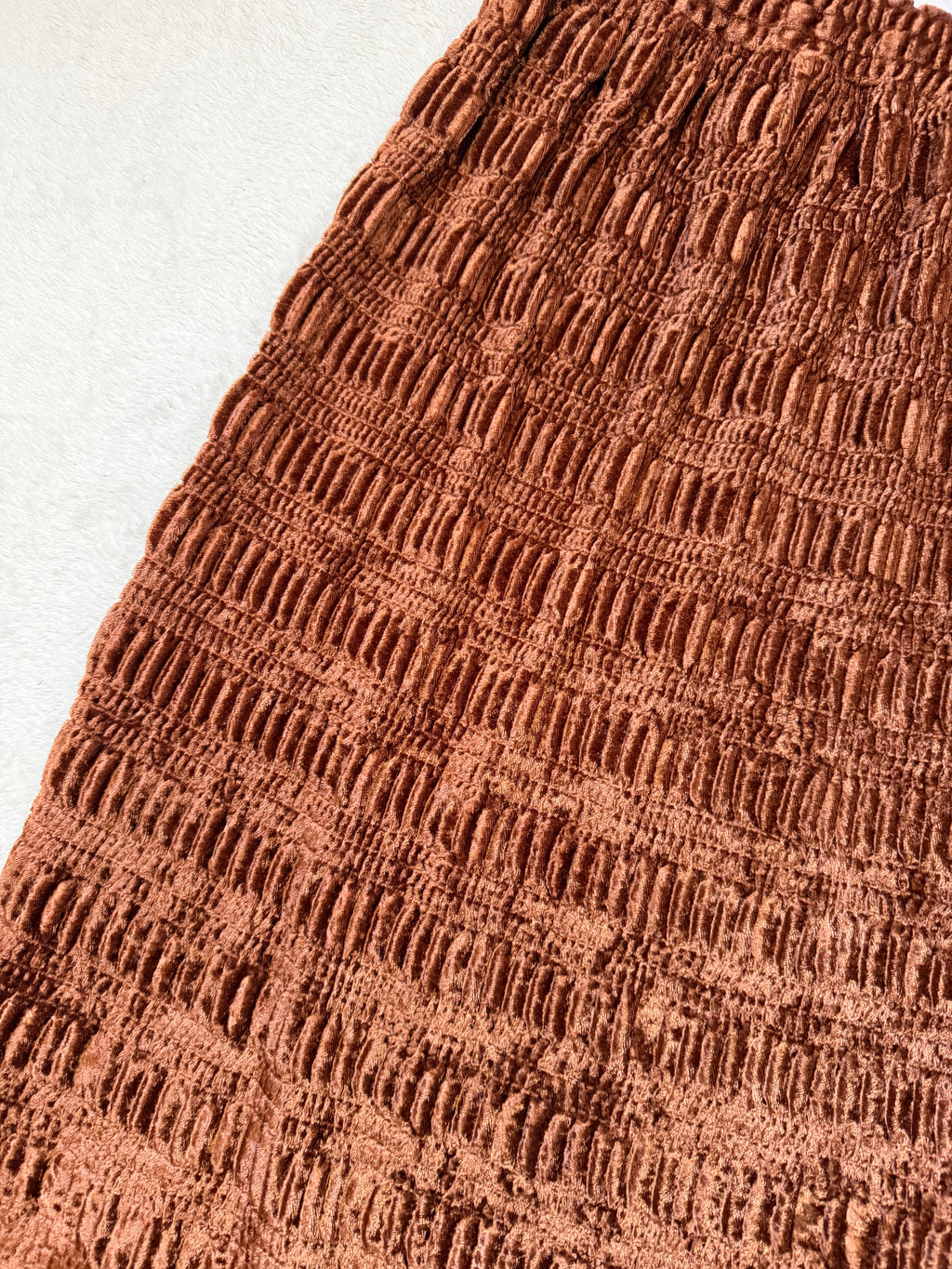 Jupe longue marron en velours texturé style fairygrunge 90s - taille S/M