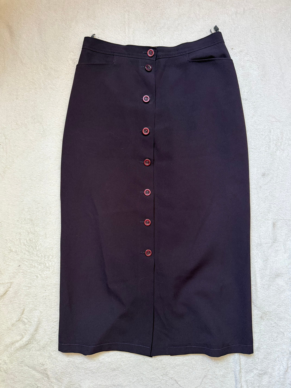Jupe midi prune taille haute boutonnée devant - Taille M