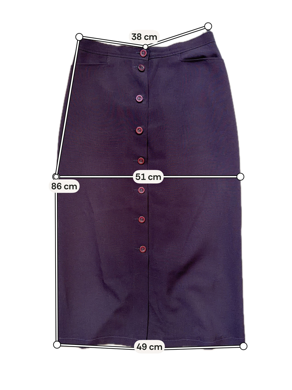 Jupe midi prune taille haute boutonnée devant - Taille M