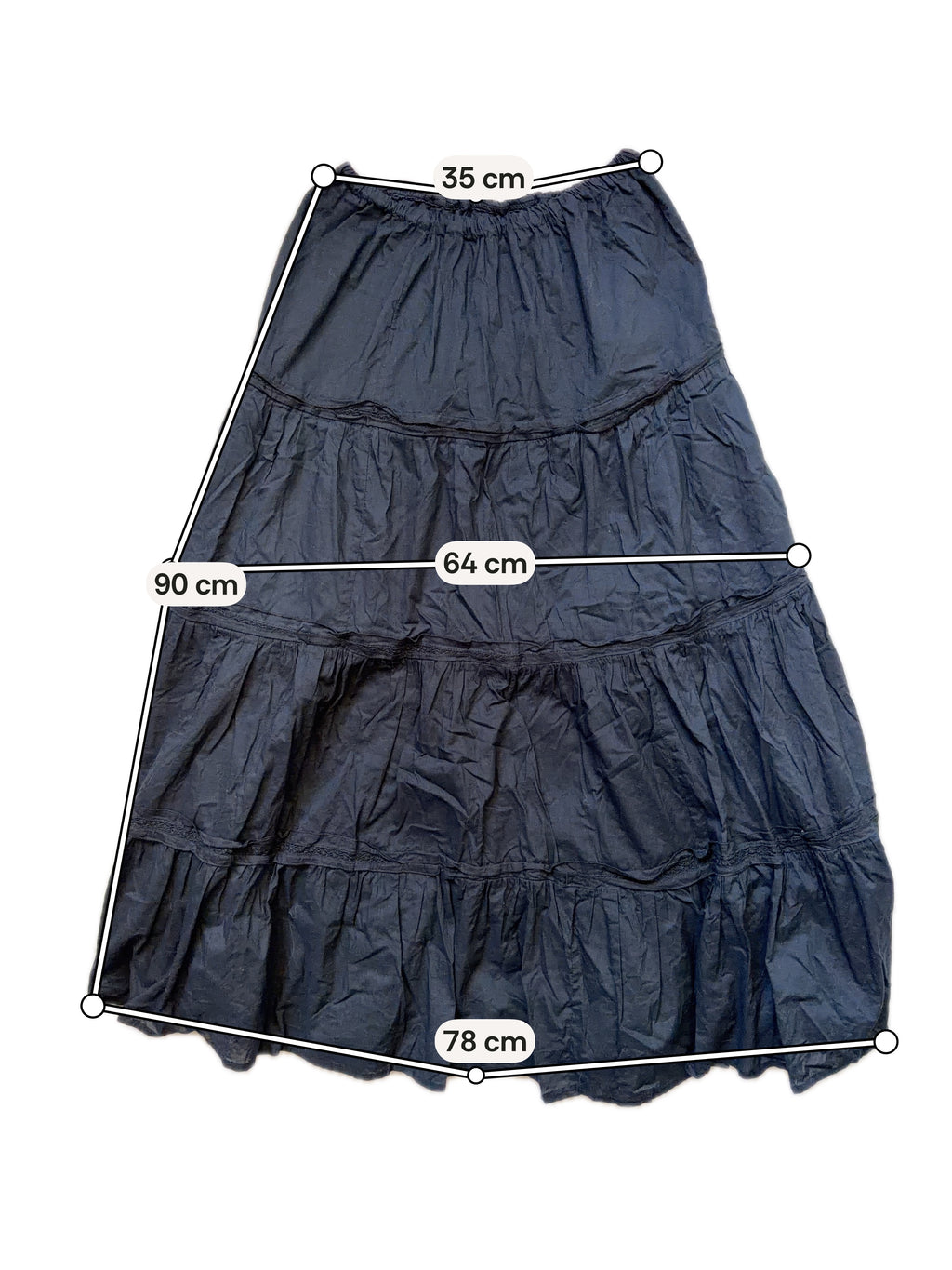 Jupe longue noire à étages fluide style whimsigoth witch 90s - Taille M/L