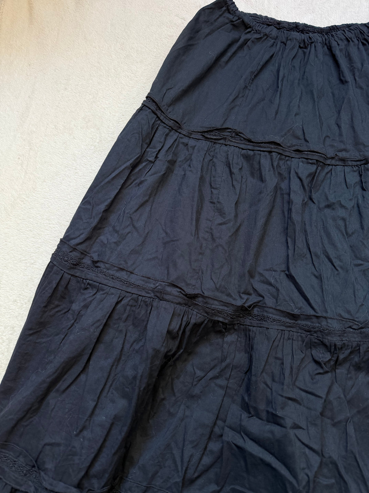Jupe longue noire à étages fluide style whimsigoth witch 90s - Taille M/L
