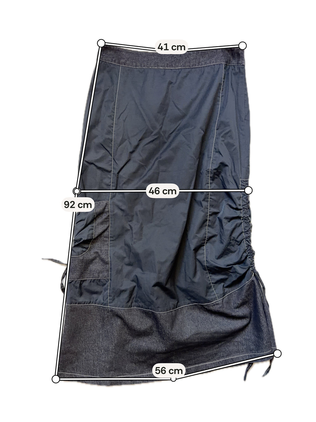 Jupe midi noire asymétrique surpiqûres contrastantes style avant garde goth – taille M