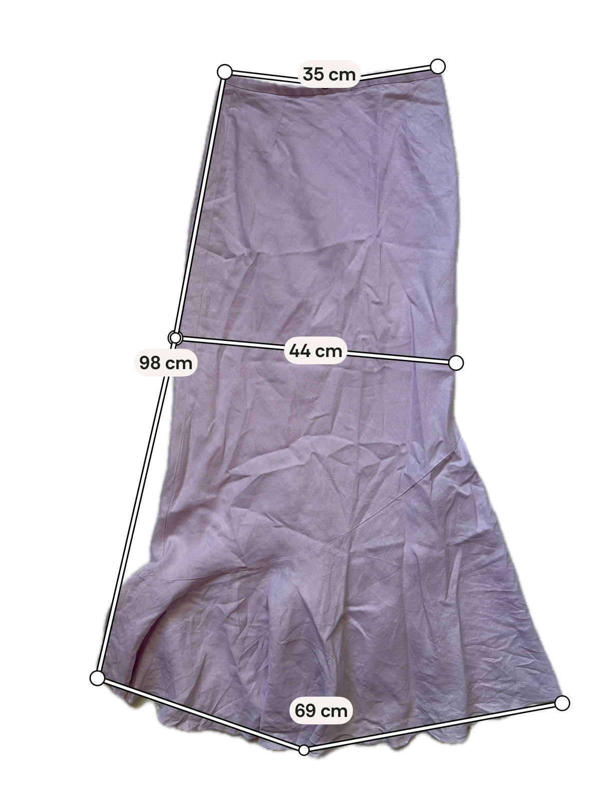 Jupe longue rose lilas coupe sirène évasée style fairycore Y2K – taille XS/S