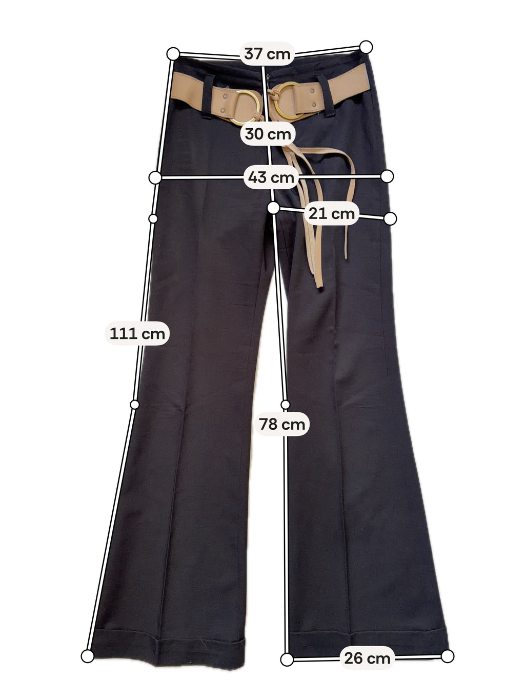 Pantalon noir flare avec ceinture marron à boucles style Y2K dark feminine – taille S