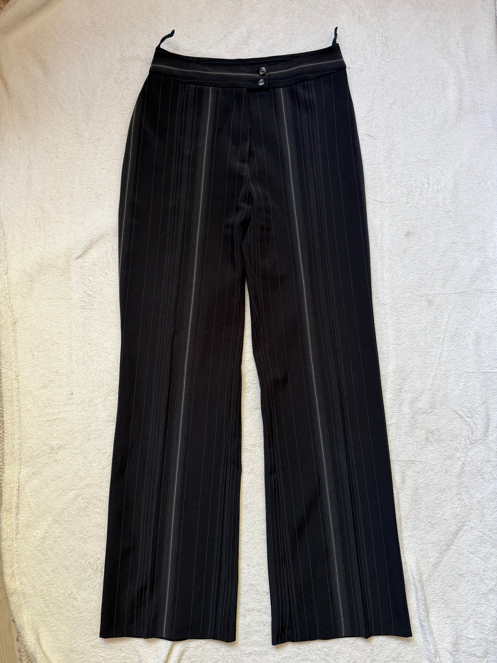 Pantalon noir taille haute à fines rayures jambes évasées - Taille M