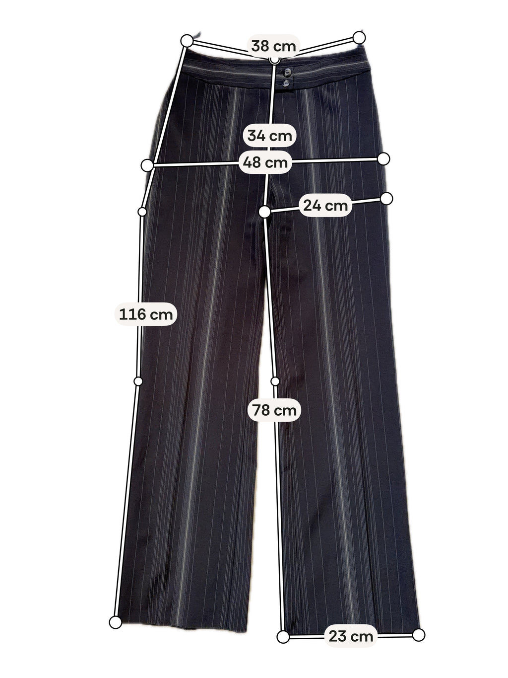 Pantalon noir taille haute à fines rayures jambes évasées - Taille M