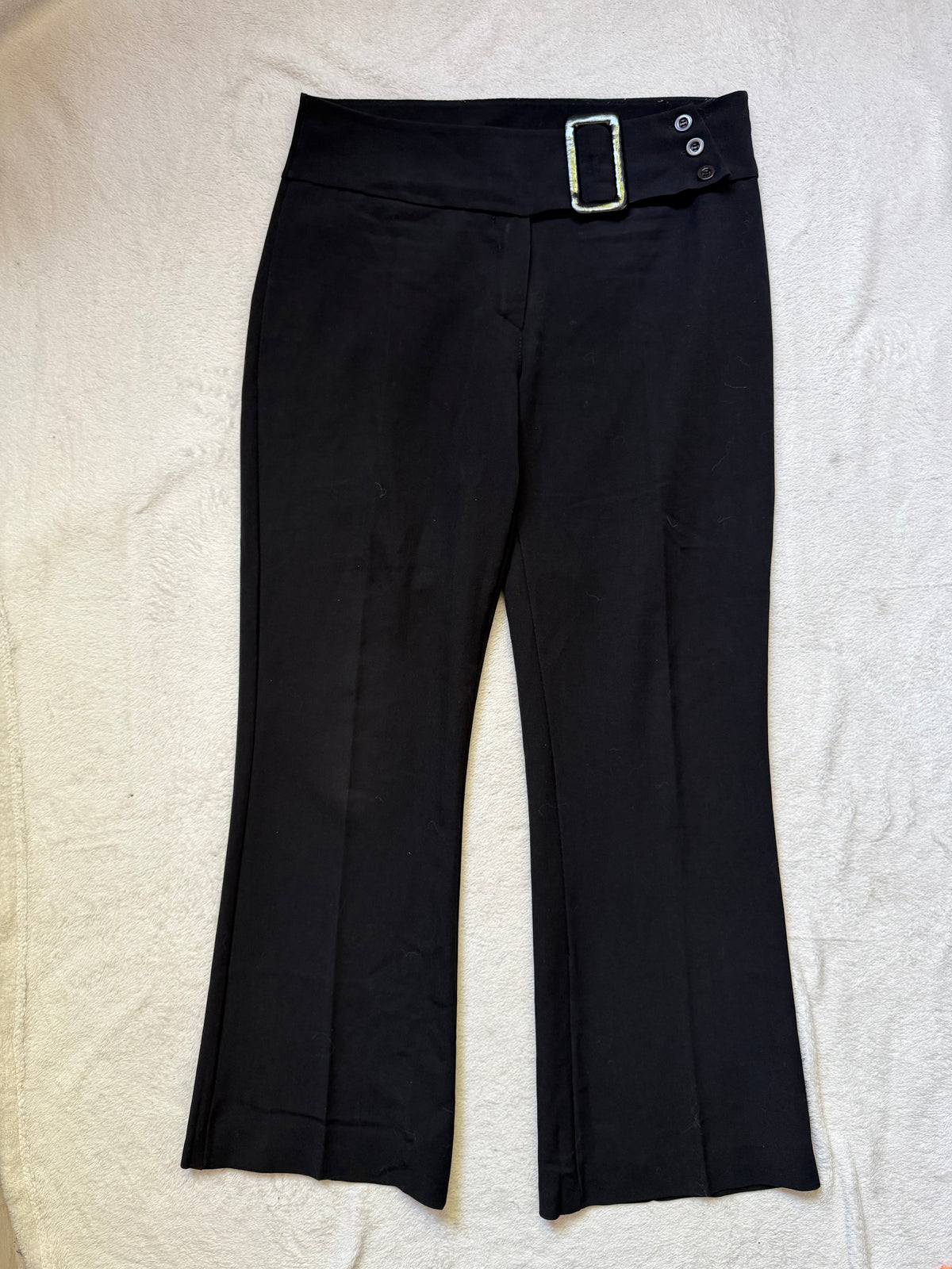 Pantalon noir flare taille basse ceinture large style corporate goth - Taille M
