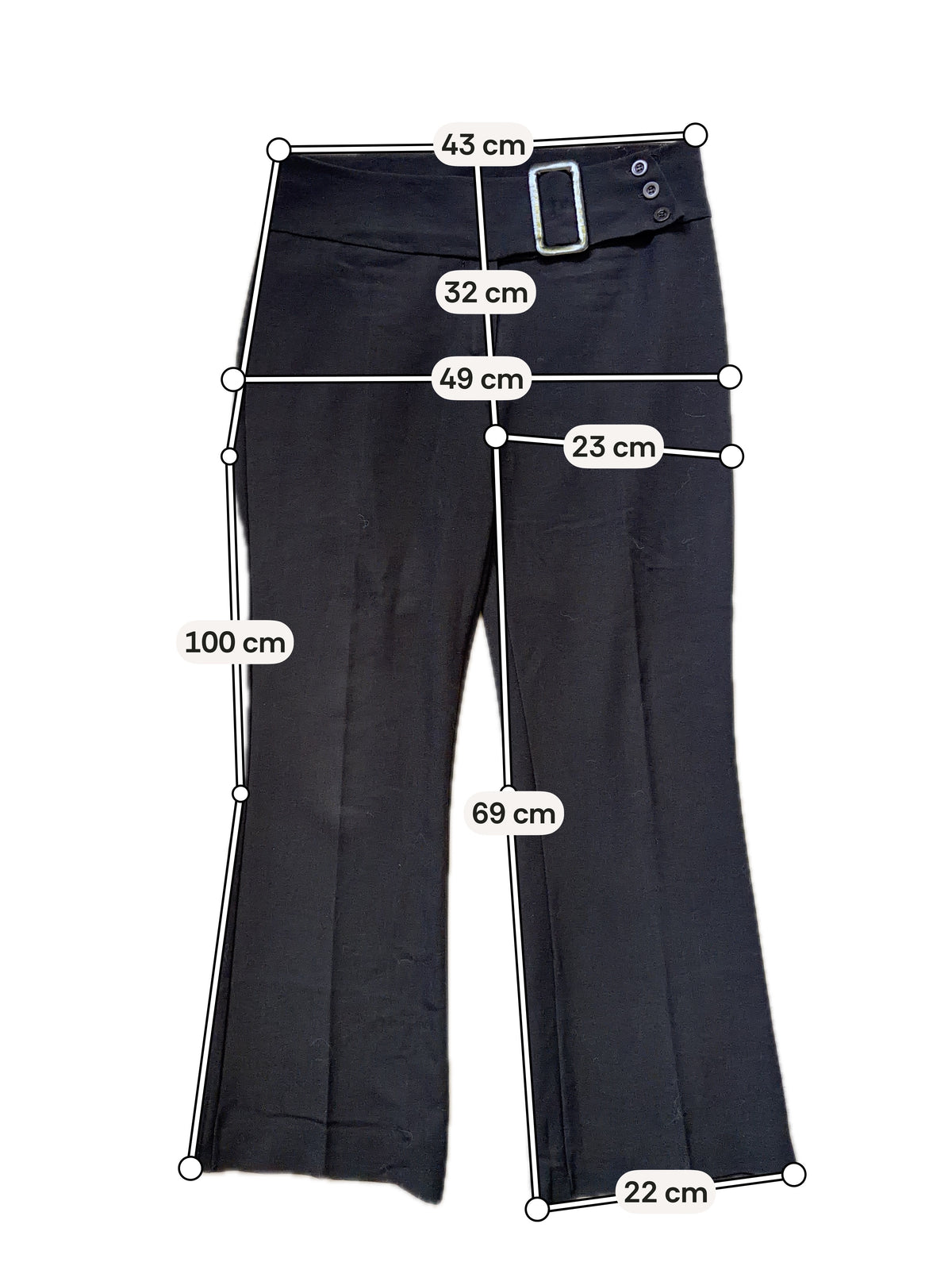 Pantalon noir flare taille basse ceinture large style corporate goth - Taille M