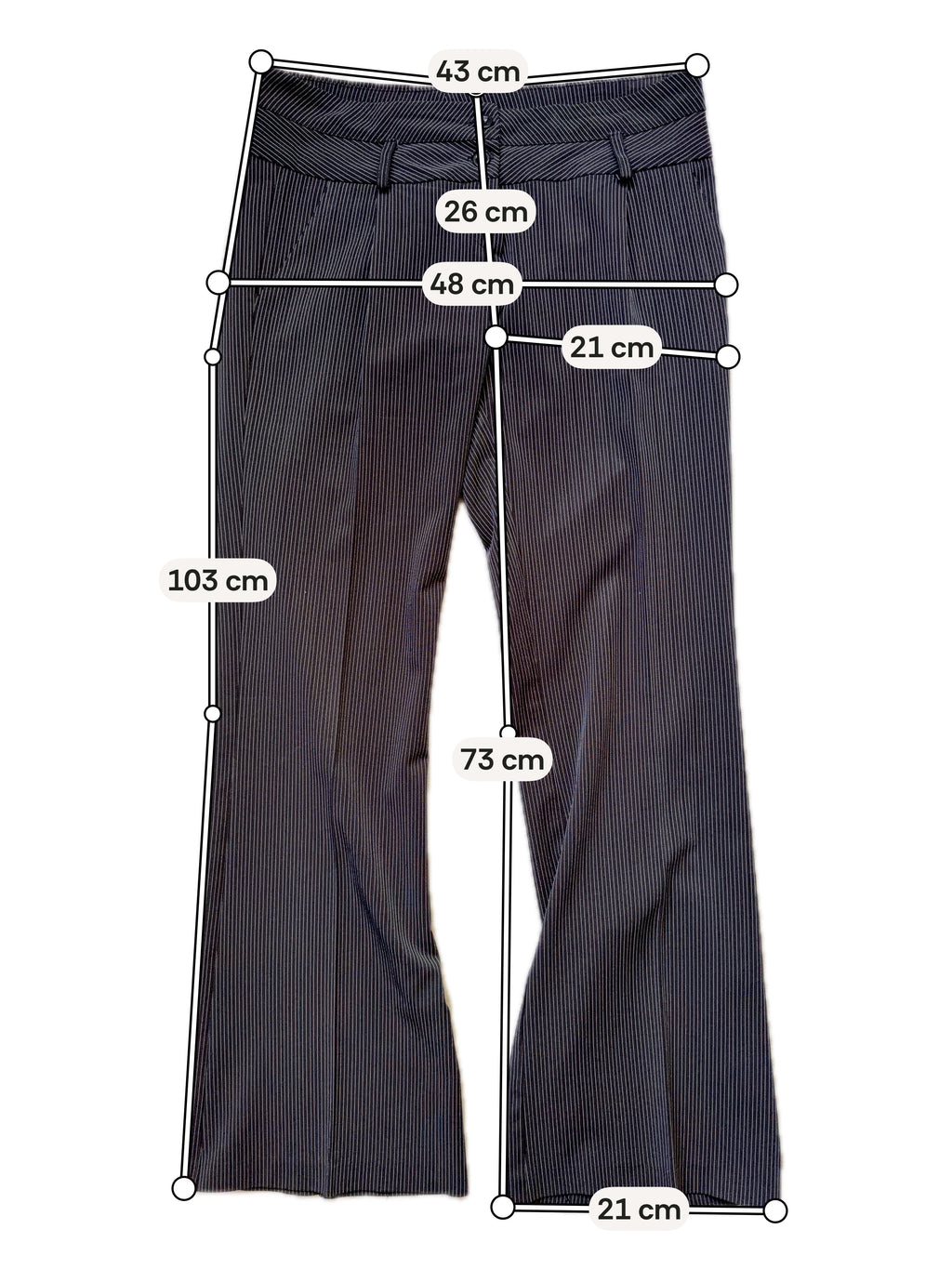 Pantalon noir à fines rayures taille basse coupe flare style office siren corporate goth – taille S